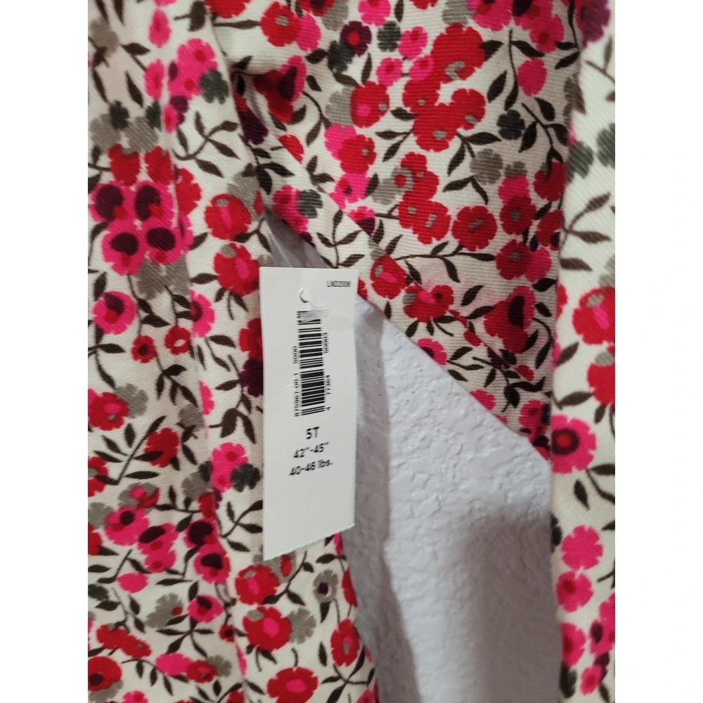 Old Navy Toddler Girls‎ 5T Red Pink Floral Long Sleeve Ruffle Dress Smocked #10